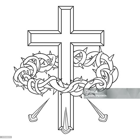 Ilustración de Cruz Corona De Espinas Y Clavos En Contornos Para ...