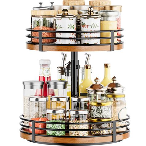 Snapklik.com : Lazy Susan Turntable Organizer Adjustable - 2 Tier Wood ...