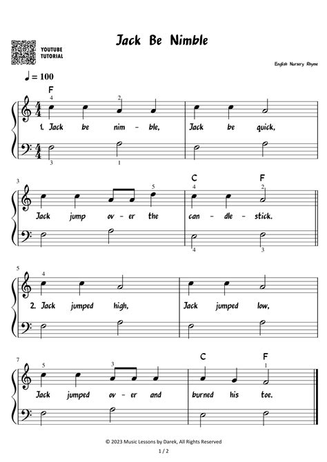 Jack Be Nimble – English Nursery Rhyme [EASY] (arr. Darek) by Children ...