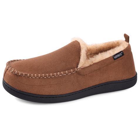 VONMAY Men's Moccasin Slippers Fuzzy Indoor Outdoor House Shoes ...
