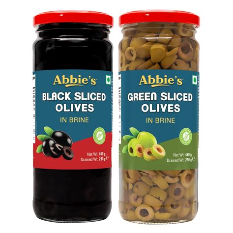 Abbie's Black Sliced Olives (450 g) + Green Sliced Olives (450 g), Pack ...