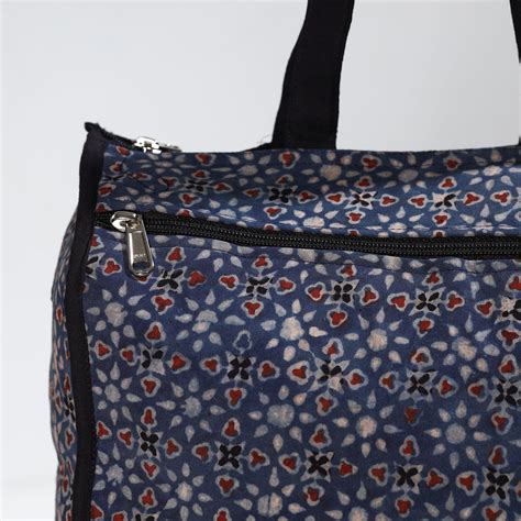 Blue Handmade Ajrakh Block Printed Cotton Shopping Bag 01
