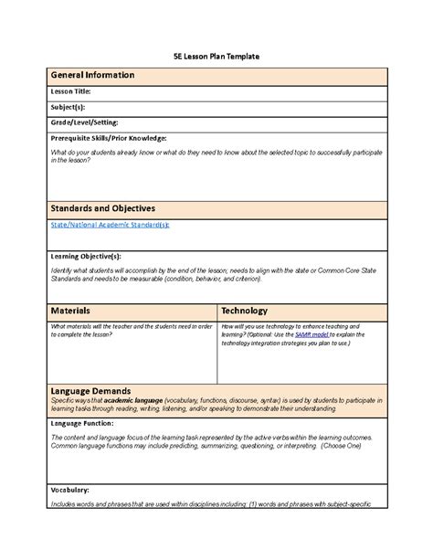 WGU 5E Lesson Plan Template - 5E Lesson Plan Template General ...