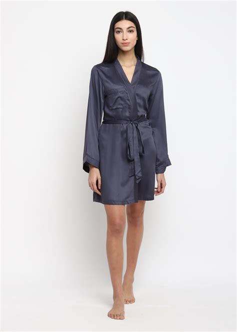 Dark Grey Modal Satin Robe with Tie – Shopbloom