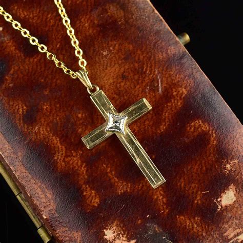 Vintage 10K Gold Diamond Cross Pendant Necklace – Vintage & Antique ...