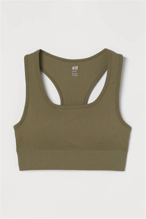 Seamless Sports bra in DryMove™ - Khaki green - Ladies | H&M IN