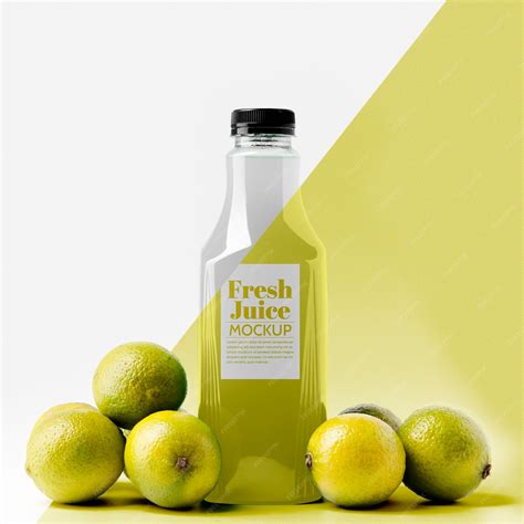 Premium PSD | Front view of lemon juice bottle with cap