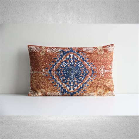 Orange Blue Bohemian Geometric Lumbar Throw Pillow Cover - Boho Decor ...