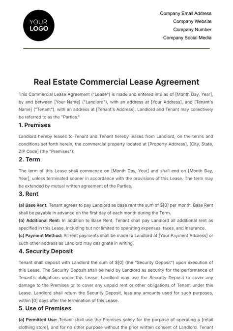 Free Commercial Lease Agreement Templates, Editable and Printable