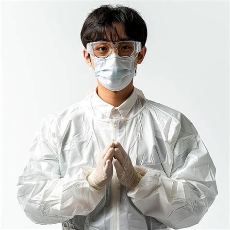 A man wearing a surgical mask with a green mask on | Premium AI ...