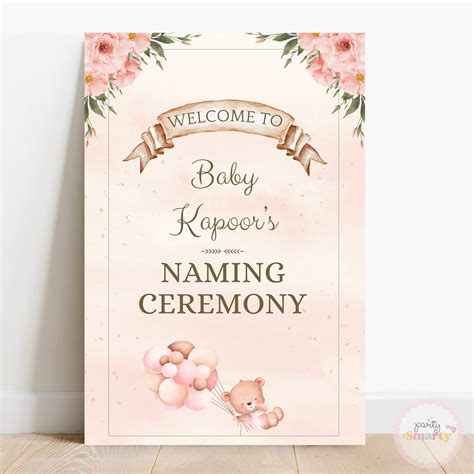 Beige and brown floral Naming Ceremony Welcome Board – Party Smarty