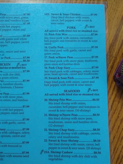 Menu at Thai Country Cafe, Sunray