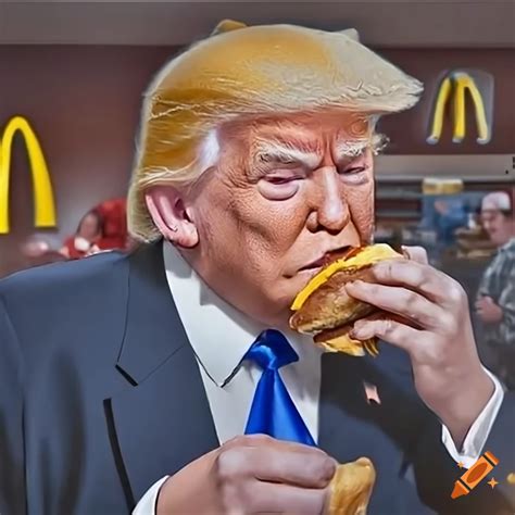 Photorealistic picture of Donald Trump eating a hamburger at a McDonald ...
