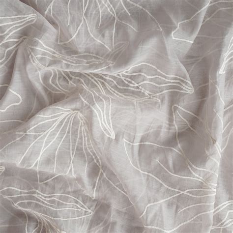 (PRE-CUT 1 METER) Chanderi Pastel Grey And White Abstract Machine Embr ...