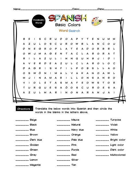 Spanish Colors Vocabulary Word Search & Answer Key | Made By Teachers