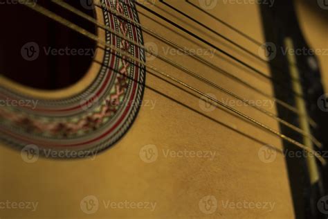 Strings on guitar. Details of music. Acoustic instrument. Spanish ...