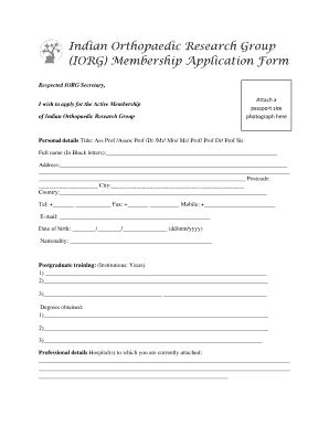 Fillable Online (IORG) Membership Application Form - Indian Orthopaedic ...