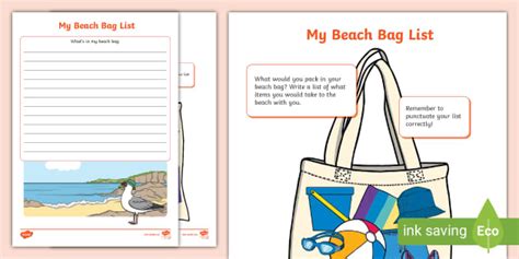 My Beach Bag List (teacher made) - Twinkl