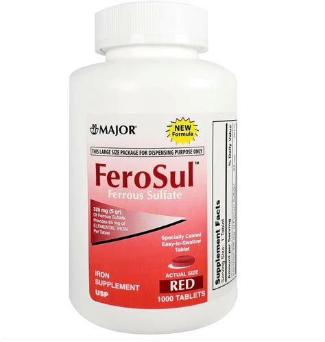 Major FeroSul Hierro Suplemento Sulfato Ferroso 325 mg (0.18 oz) – 1000 Tabletas Rojas – Yaxa ...