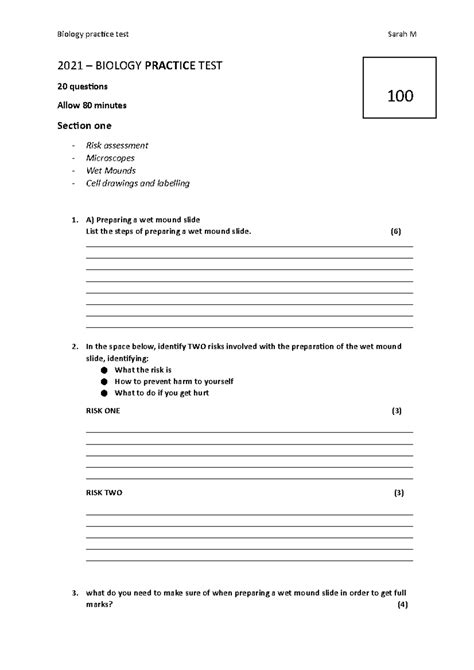 New Microsoft Word Document - Biology practice test Sarah M 2021 ...