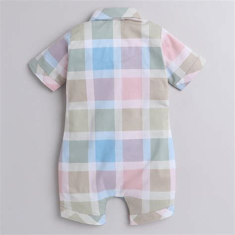 Polka Tots Cotton Half Sleeve Checks Party Wear Shirt Romper With Dual ...