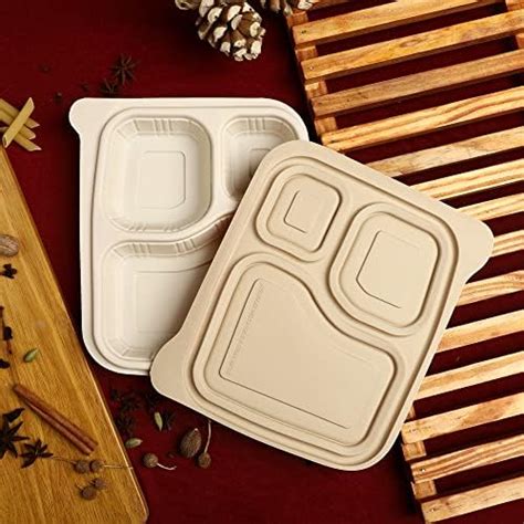 VIK® 3 Compartment Disposable Plates with Lid Cover (Pack of 20), 12 x ...