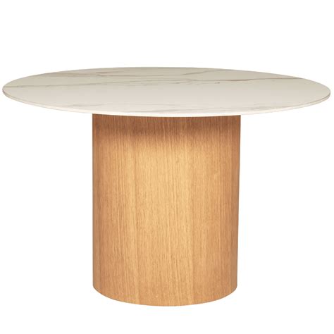Abbey Natural Wooden Round Dining Table with Marble Top – Rowen Homes