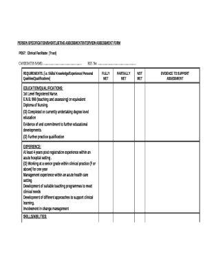 PERSON SPECIFICATION/SHORTLISTING ASSESSMENT/INTERVIEW ASSESSMENT Doc ...