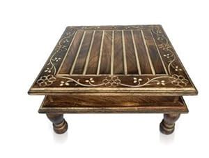 Craftatoz Wood Low Height Stool Wooden Handicrafts Chowki Big - Wooden ...