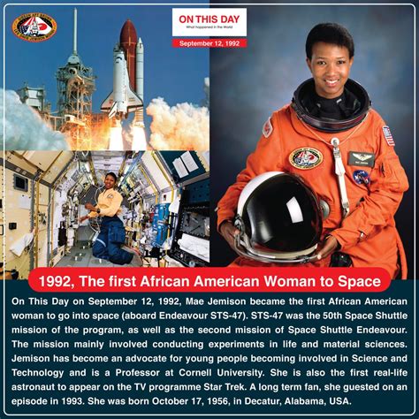 1992, Mae Jemison, the first African American Woman to Space : r ...