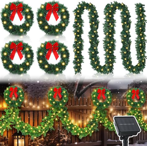 Amazon.com : 2 Pcs 9 ft Christmas Fence Outdoor Decorations with Solar ...