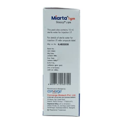 Miarta 1 gm Injection 1's Price, Uses, Side Effects, Composition ...