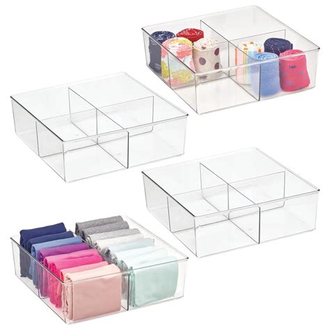 mDesign Plastic 4 Compartment Divided Drawer and Closet Storage Bin ...