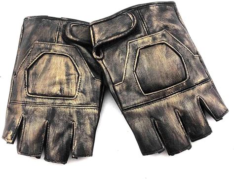Buy Vintage Gold Real Leather Gloves Steampunk Fingerless Gloves Men ...