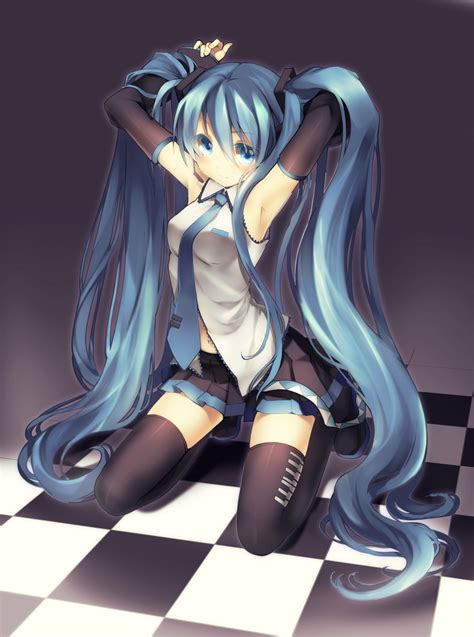 floor, Vocaloid, Stockings, Hatsune, Miku, Tie, Skirts, Long, Hair ...