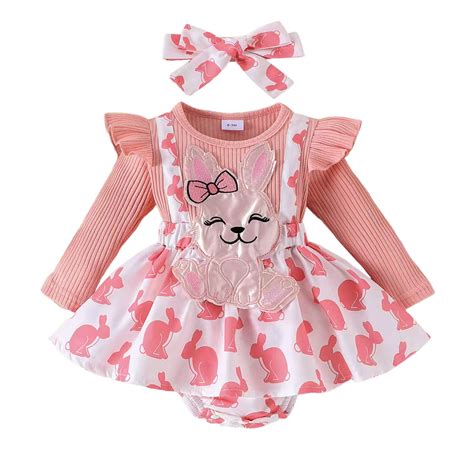 Girl Romper Baby Girl Spring Easter Rabbit Embroidery Romper Dress Cute ...