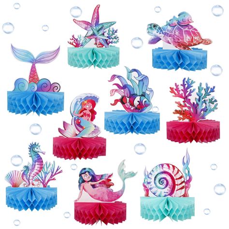 Buy RELEASE SPINNER 9 Pieces Mermaid Party Honeycomb Centerpieces ...