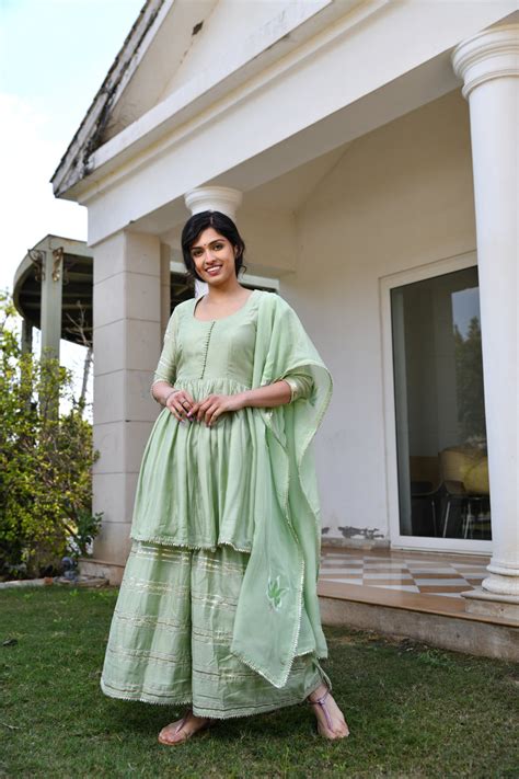 Pristine Pista Silk Sharara set with Gota detail