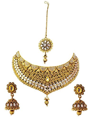 Buy NMJ Gold Plated Artificial Designer Kundan Jewellery Set with ...