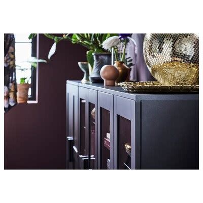 BRIMNES Cabinet with doors, glass, black, 78x95 cm - IKEA
