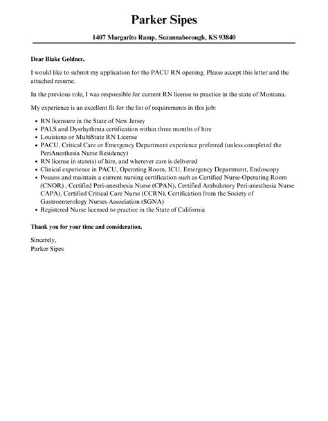 PACU RN Cover Letter | Velvet Jobs