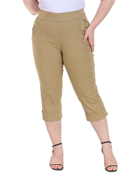HDE Women's Plus Size Pull On Capris, Stretch Cropped Pants with ...