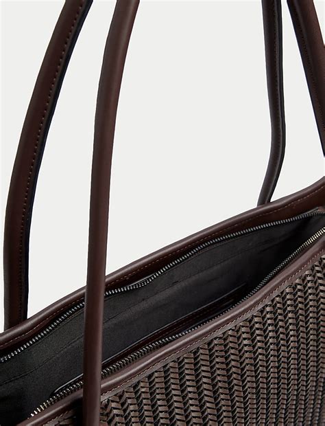 Buy Faux Leather Woven Structured Tote Bag at Marks & Spencer