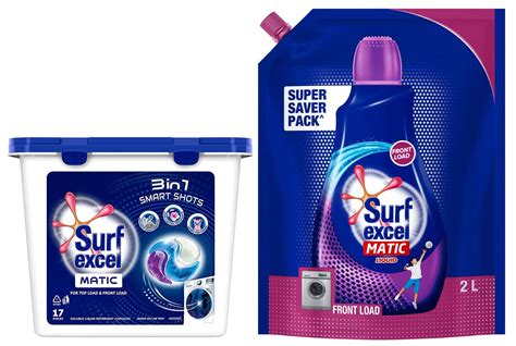 Surf Excel 3 in 1 Smart Shots Unit Dose Liquid Detergent For Both Front ...
