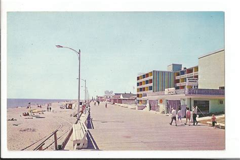 1960s Chrome Postcard View of Beach Shops and Boardwalk, Rehoboth Beach ...