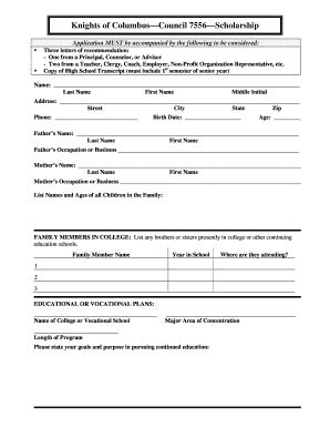 Fillable Online Knights of Columbus App - Norwalk Community School ...