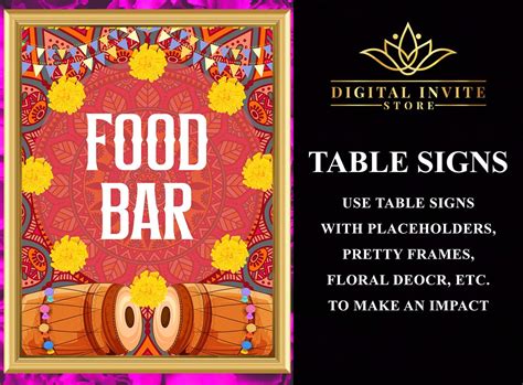 Buy Food Bar Signs, Wedding Food Stall Signs, Indian Wedding Decor ...