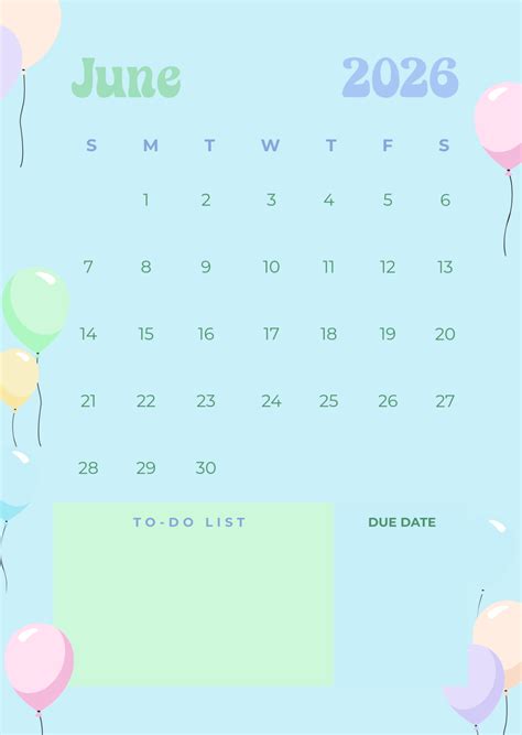 June 2026 Calendar Template Free