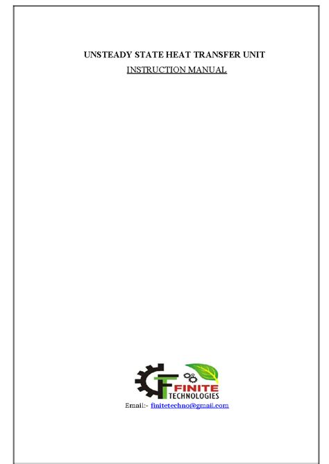 Unsteady State HEAT Transfer UNIT - UNSTEADY STATE HEAT TRANSFER UNIT ...