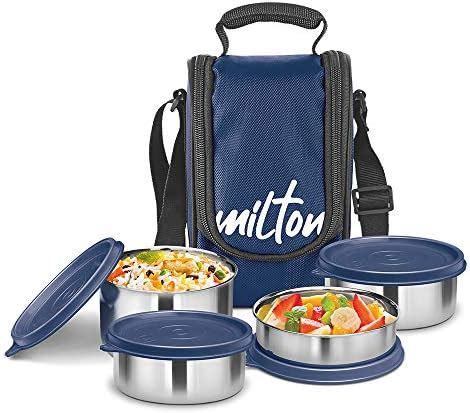 MILTON Tasty 4 Lunch Box with Insulated Fabric Jacket, 4 Stainless ...